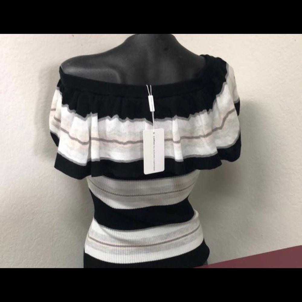 AUTUMN CASHMERE off shoulder ruffled stripe top